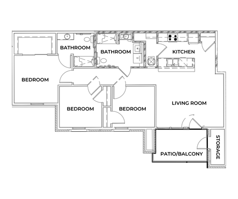 3 Bed 2 Bath Floor Plan at Gladstone Apartments, Columbus, 47201